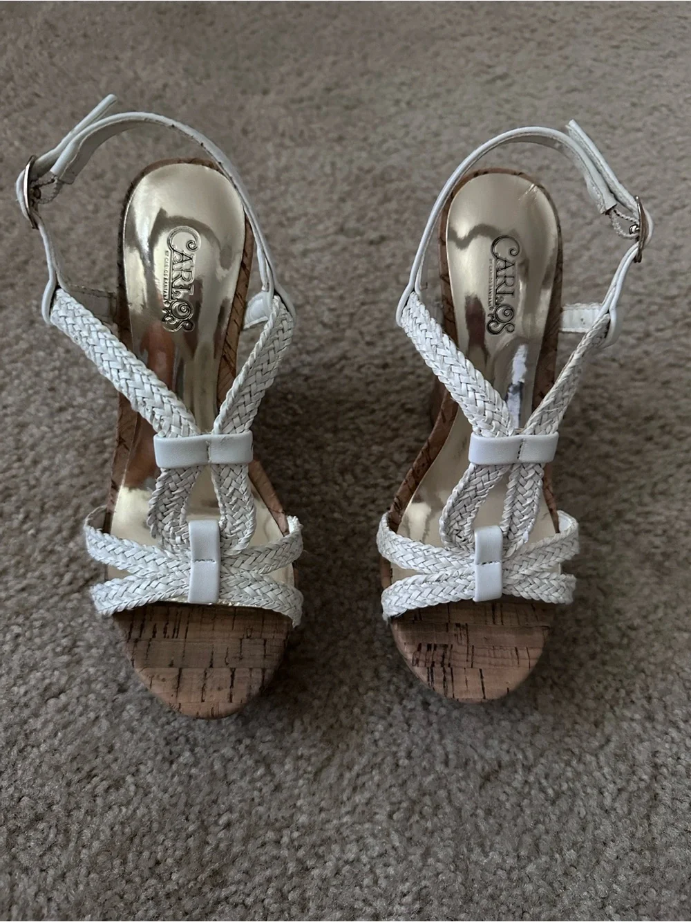 Carlos by Carlos Santana White Braided Cork Wedge Sandals Size 5.5